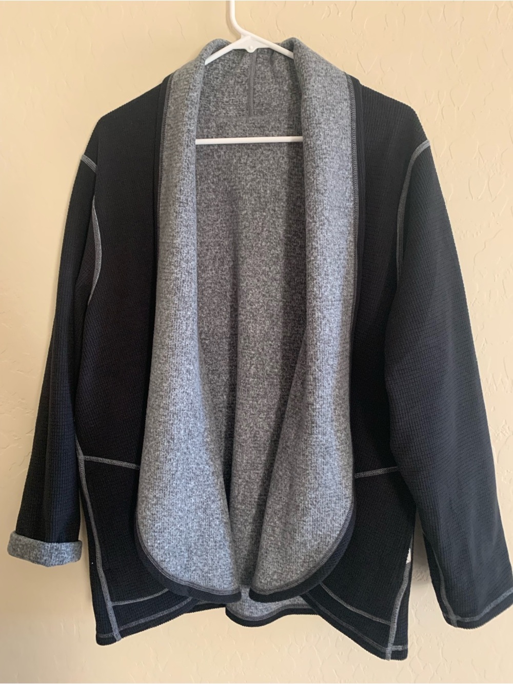 Reversible Black and Gray Open-Front Cardigan Jacket